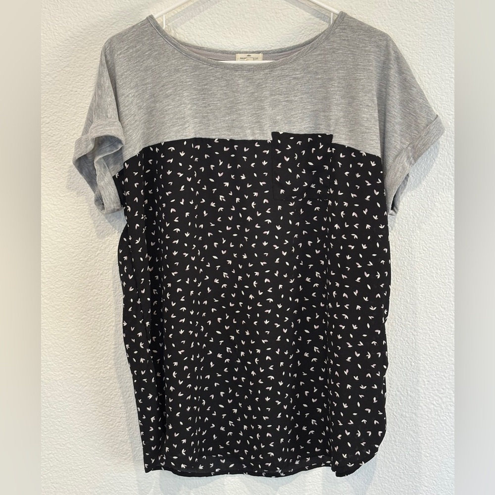 EUC! Mason & Belle Kinglake Gray and Black Mixed Material Short Sleeve Top - XL - Picture 3 of 7